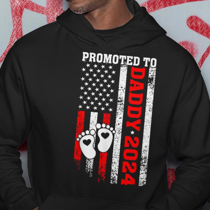 Promoted To Daddy 2024 Us American Flag New Dad First Time Hoodie Unique Gifts