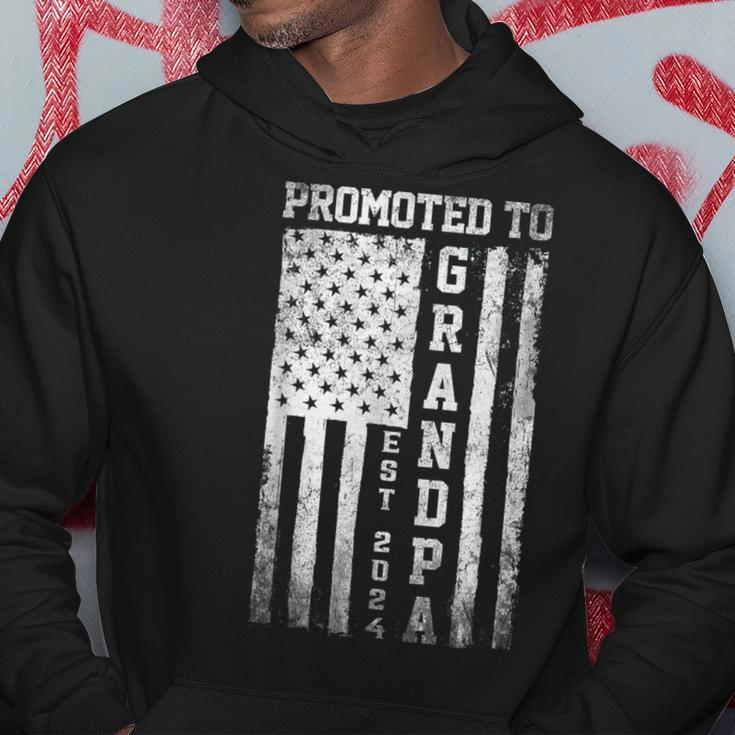 Promoted To Grandpa Est 2024 American Flag Hoodie Unique Gifts