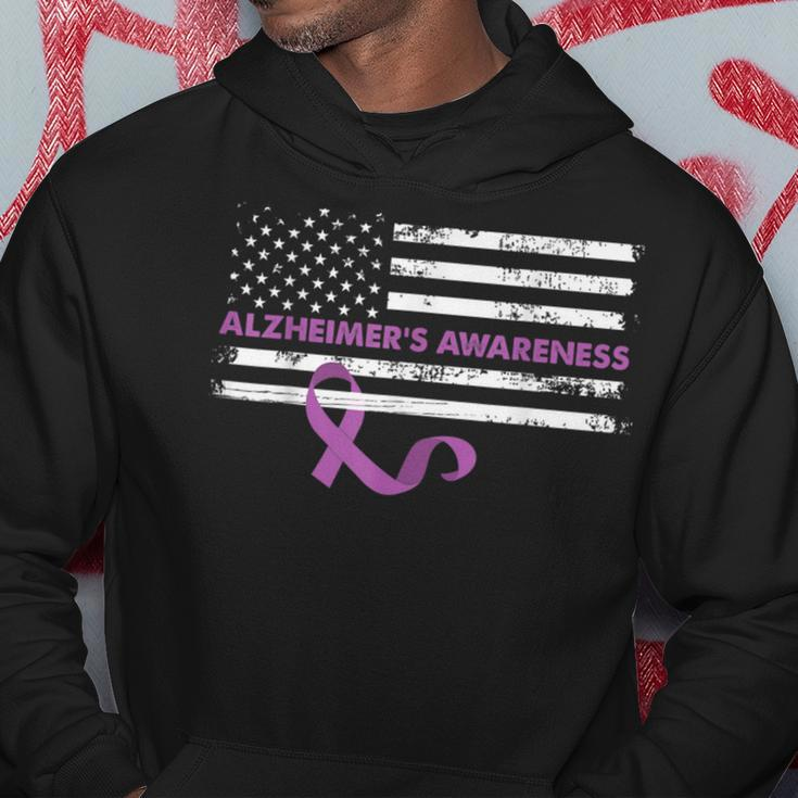 Purple Ribbon Alzheimer's Awareness Us Flag Hoodie Unique Gifts