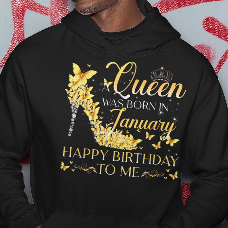 A Queen Was Born In January Happy Birthday To Me Crown Shoes Hoodie Personalized Gifts