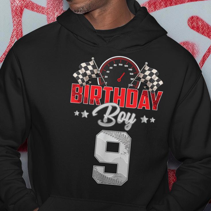 Race Car 9Th Birthday Boy Party Racing 9 Year Old Pit Crew Hoodie Unique Gifts