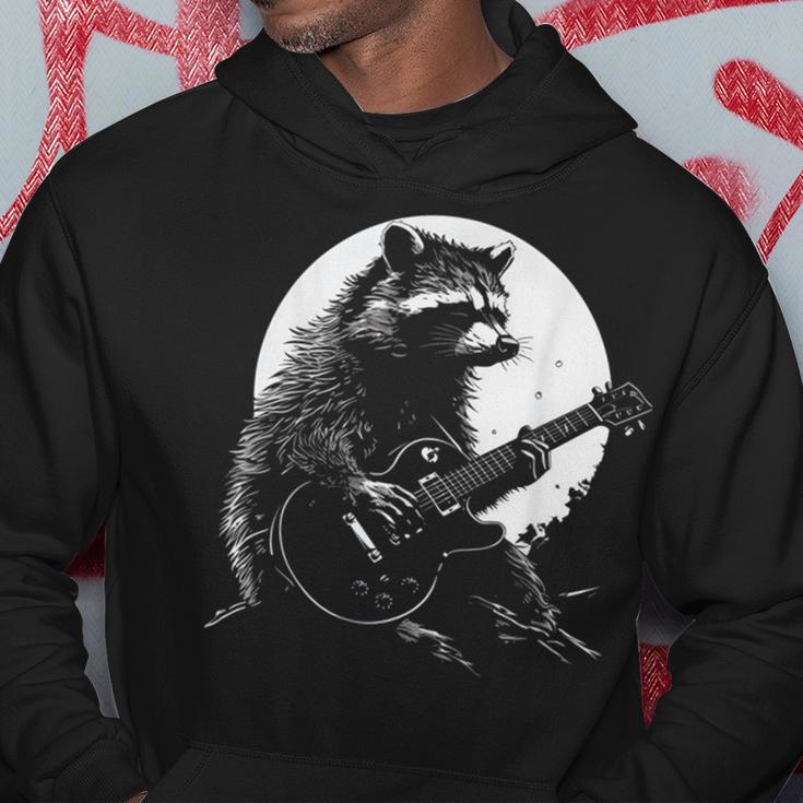 Racoon Playing Guitar With Moon Raccoon Meme Guitarist Hoodie Unique Gifts