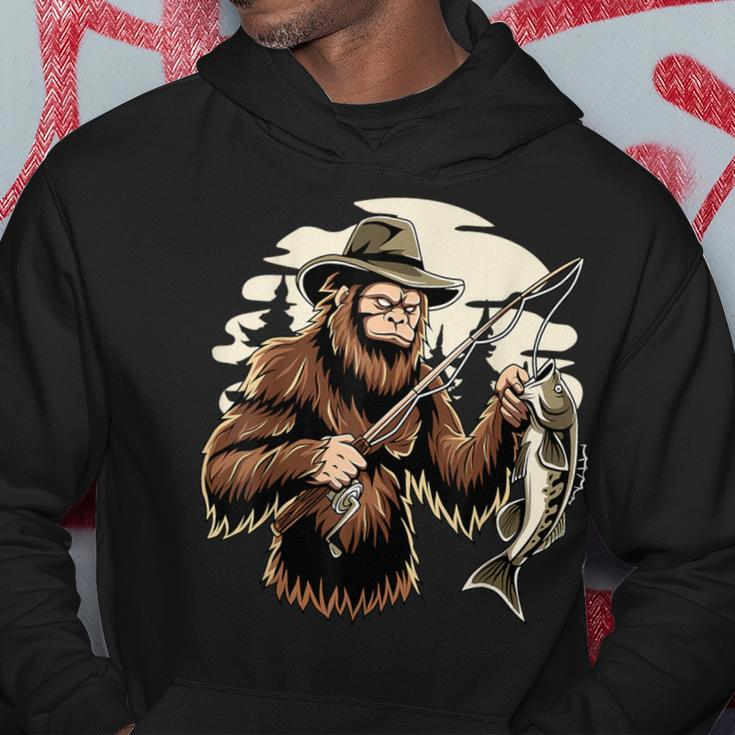 Retro Bigfoot Sasquatch Fishing Bassquatch Fisherman Hoodie Personalized Gifts