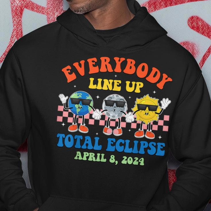 Retro Everybody Line Up Total Solar Eclipse 2024 Earth Moon Hoodie Unique Gifts