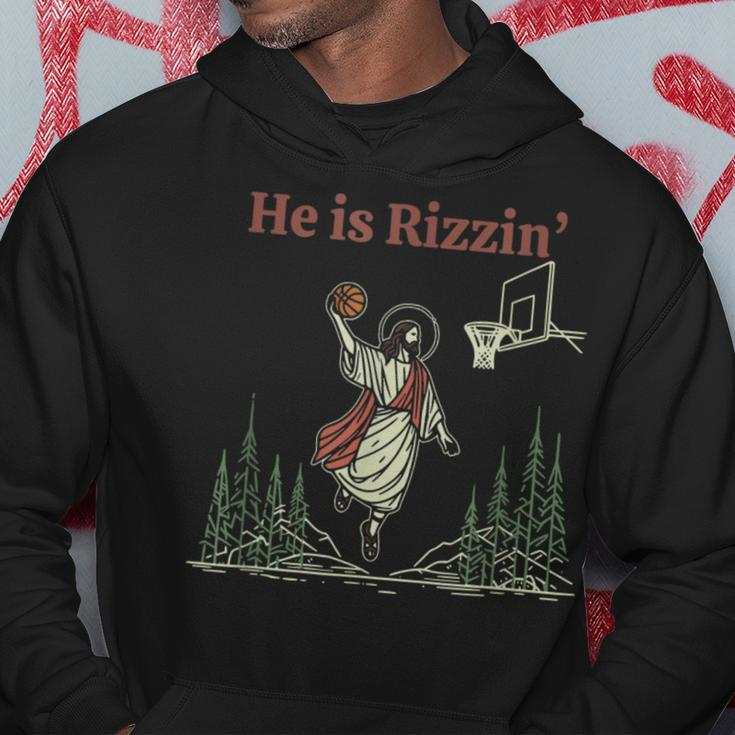 He Is Rizzin Easter Jesus Playing Basketball Christian Hoodie Funny Gifts