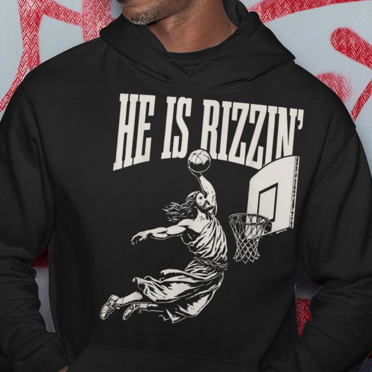 He Is Rizzin' Jesus Playing Basketball Hoodie Unique Gifts