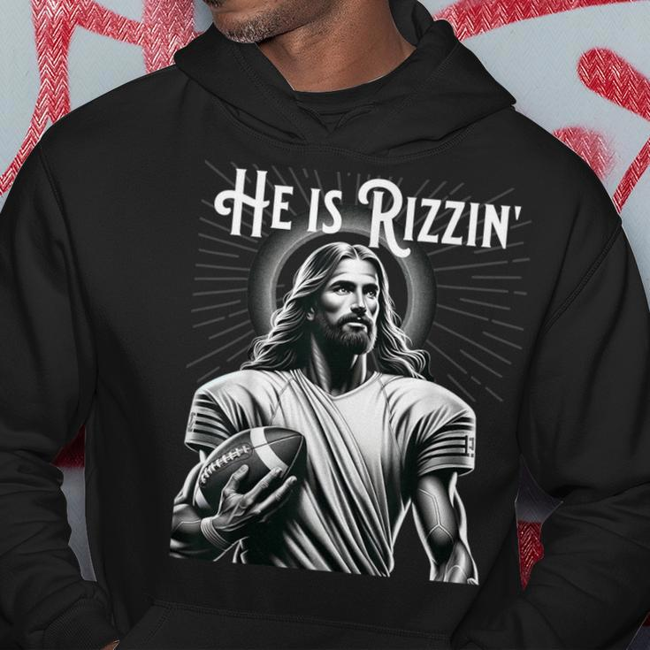 He Is Rizzin Jesus Playing Football Sports Rizz Hoodie Funny Gifts
