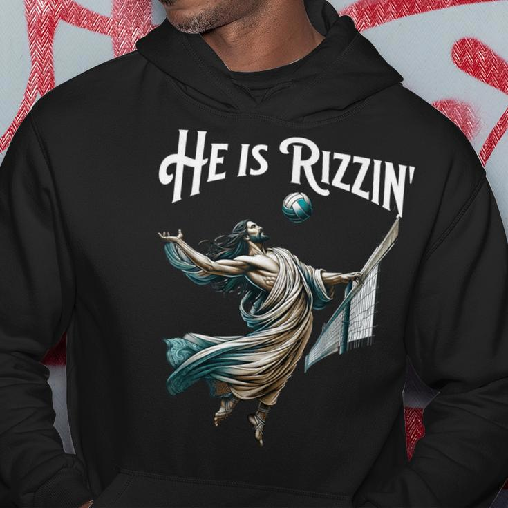 He Is Rizzin Jesus Playing Volleyball Sports Rizz Hoodie Unique Gifts