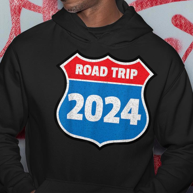 Road Trip 2024 Sign Family Group Matching Distressed Hoodie Funny Gifts