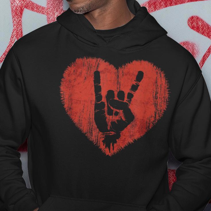 Rock Music Lover Vintage Heart Rock Hand Hoodie Unique Gifts