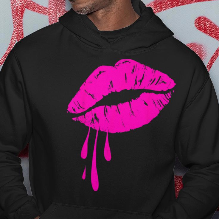 Rosa Lippen Kuss 80er Jahre Lippenstift Make-Up Liebhaber Hoodie Lustige Geschenke