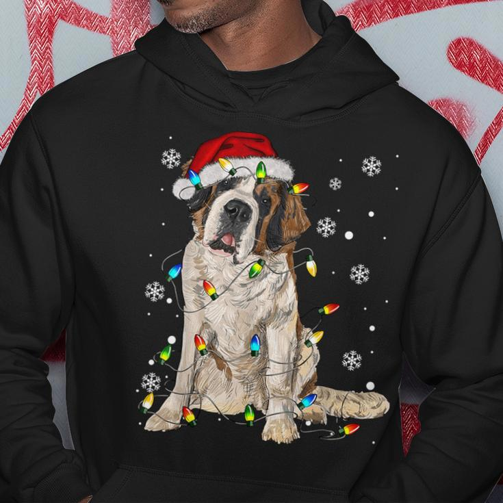 Saint Bernard Dog Santa Christmas Tree Lights Pajama Xmas Hoodie Personalized Gifts