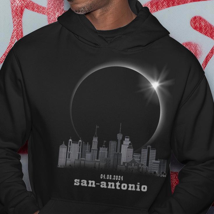 San Antonio Tx Skyline Silhouette Total Solar Eclipse 2024 Hoodie Unique Gifts