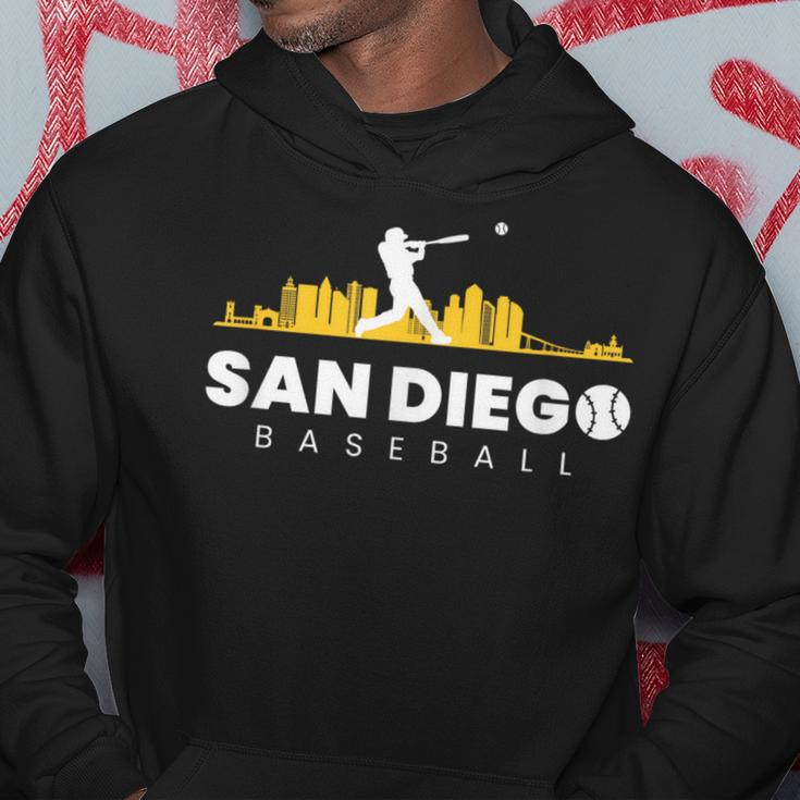 San Diego Baseball Vintage City Skyline Retro Baseball Lover Hoodie Unique Gifts