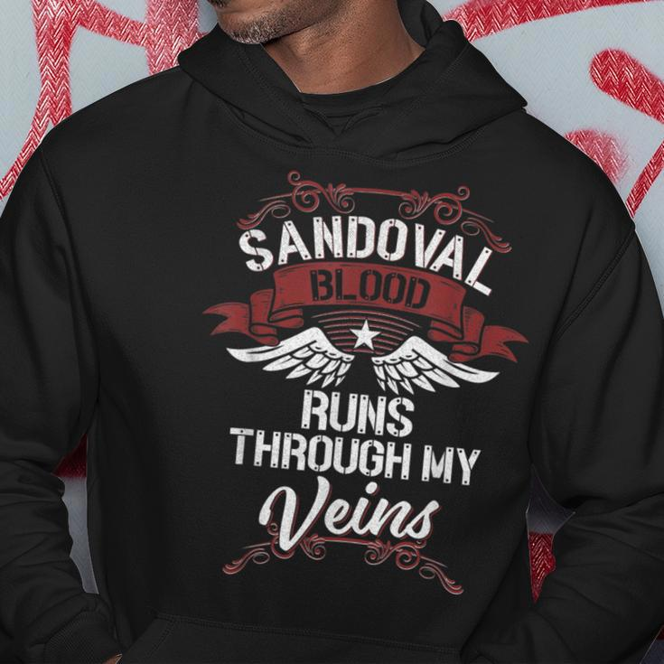Sandoval Blood Runs Through My Veins Last Name Family Hoodie Funny Gifts