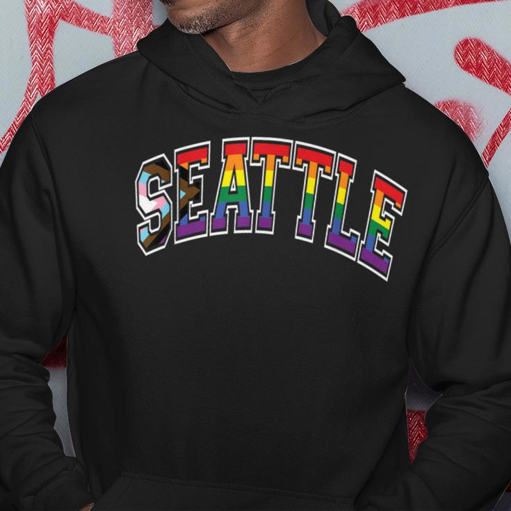 Seattle Arched Style Text Progress Pride Pattern Hoodie Unique Gifts