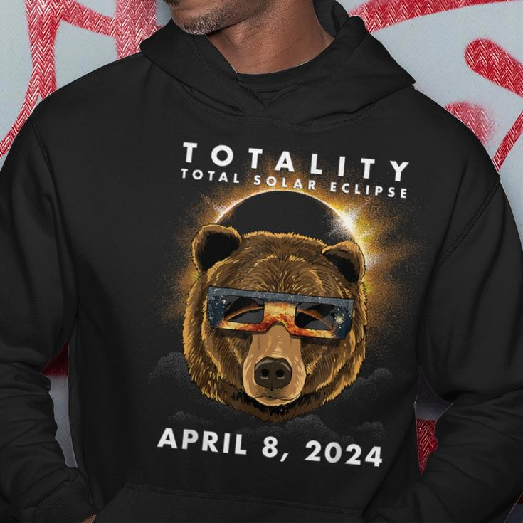 Solar Eclipse 2024 Bear Wearing Eclipse Glasses Hoodie Funny Gifts