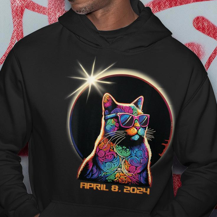 Solar Eclipse 2024 Cat Wearing Solar Eclipse Glasses Hoodie Funny Gifts