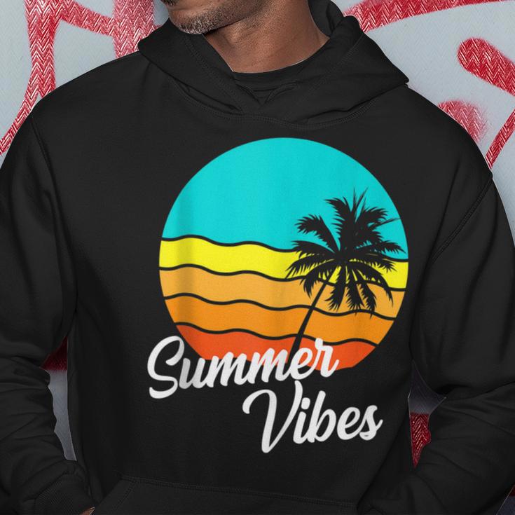 Summer Vibes Retro 80S Beach Scene Palm Tree Sunset Vacation Hoodie Unique Gifts