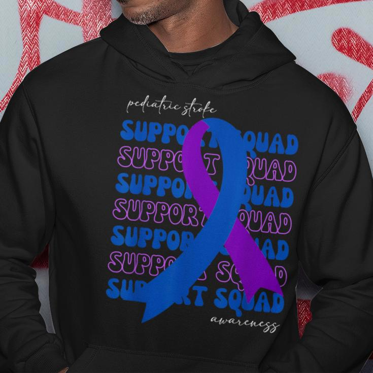 Support Squad Pediatric Stroke Awareness Purple Blue Ribbon Hoodie Personalized Gifts
