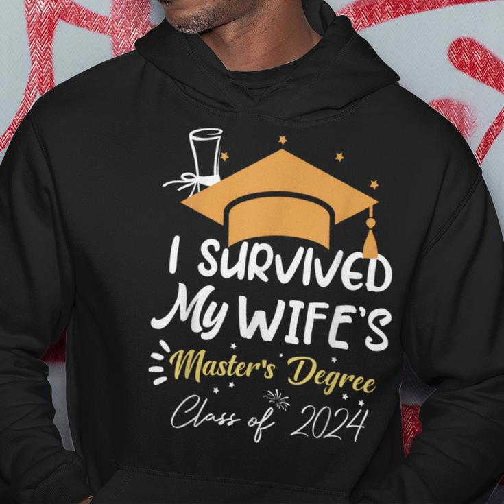 I Survived My Wife's Master's Degree Masters Graduation 2024 Hoodie Funny Gifts