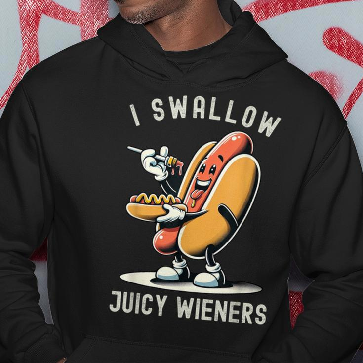 I Swallow Juicy Wieners Provocative Joke Adult Humor Naughty Hoodie Personalized Gifts