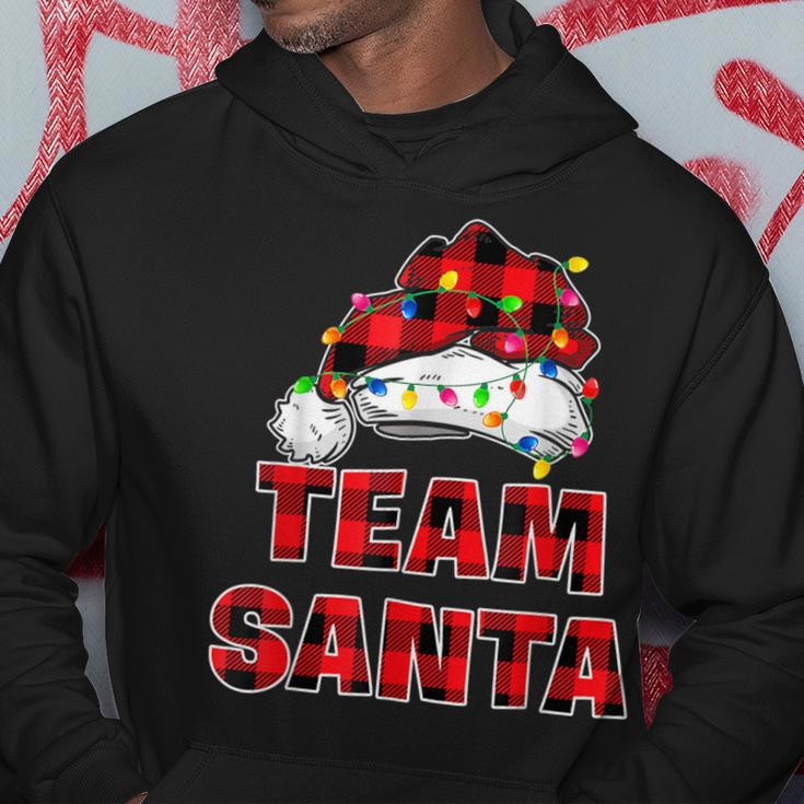 Team Santa Red Plaid Claus Hat Matching Family Christmas Hoodie Funny Gifts