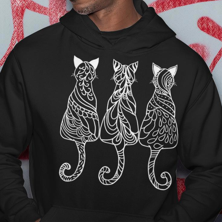 Three Cats Motif Paisley Cute Animal Cat Lovers Artists Hoodie Unique Gifts