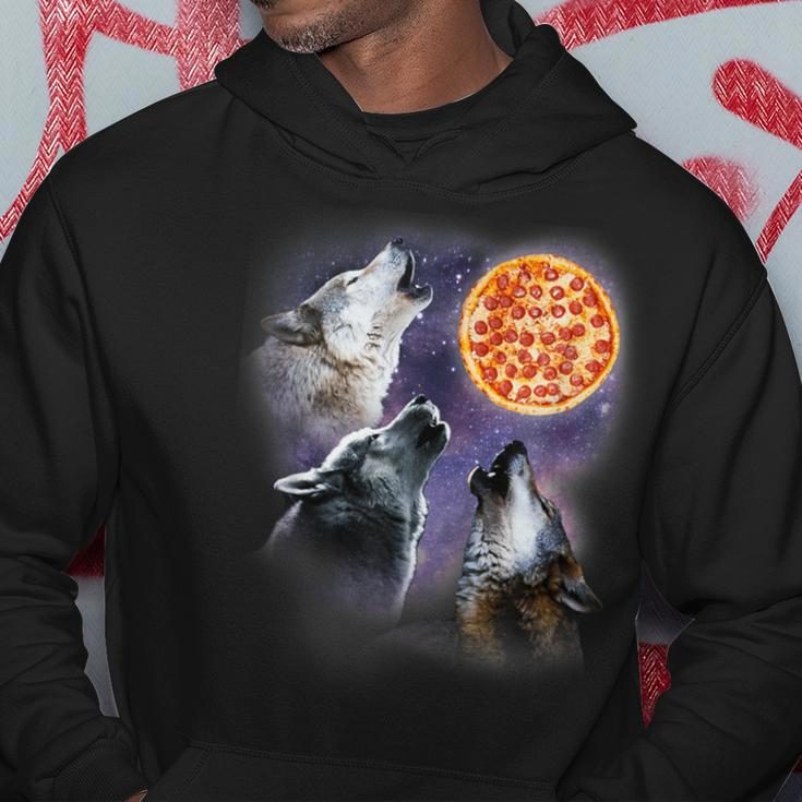 Three Wolf With Pizza Moon Vintage Wolf Lover Hoodie Unique Gifts