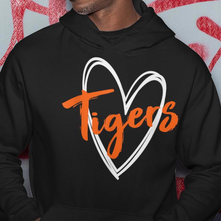 Tigers School Sports Fan Team Spirit Cute Heart Tigers Hoodie Unique Gifts