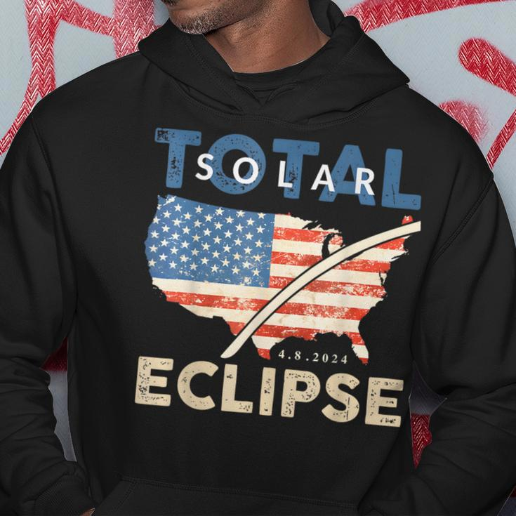 Total Solar Eclipse 04 08 2024 Path Of Totality Map Usa Flag Hoodie Unique Gifts