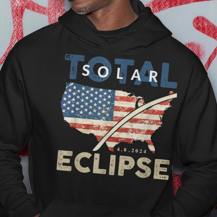 Total Solar Eclipse 0408 2024 Path Of Totality Map Usa Flag Hoodie Unique Gifts