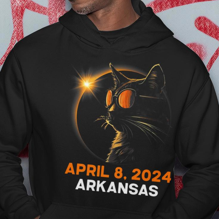 Total Solar Eclipse 2024 Arkansas Cat Lover Wearing Glasses Hoodie Personalized Gifts