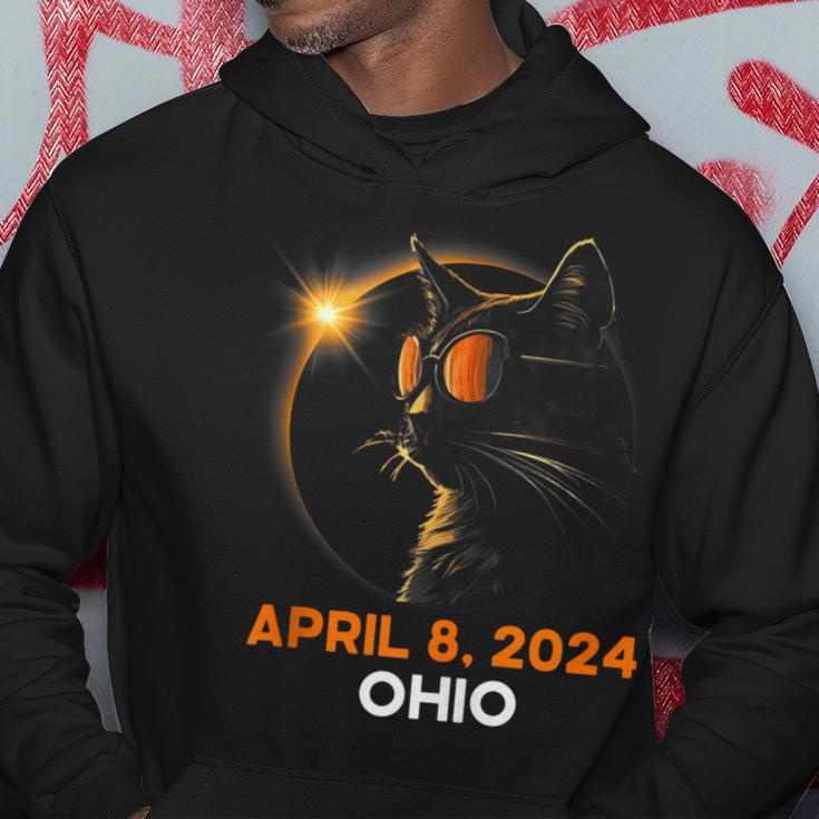 Total Solar Eclipse 2024 Ohio Cat Lover Wearing Glasses Hoodie Personalized Gifts