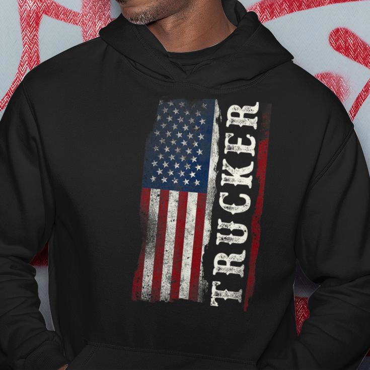 Trucker Truck Driver American Usa Flag Vintage Trucker Hoodie Unique Gifts