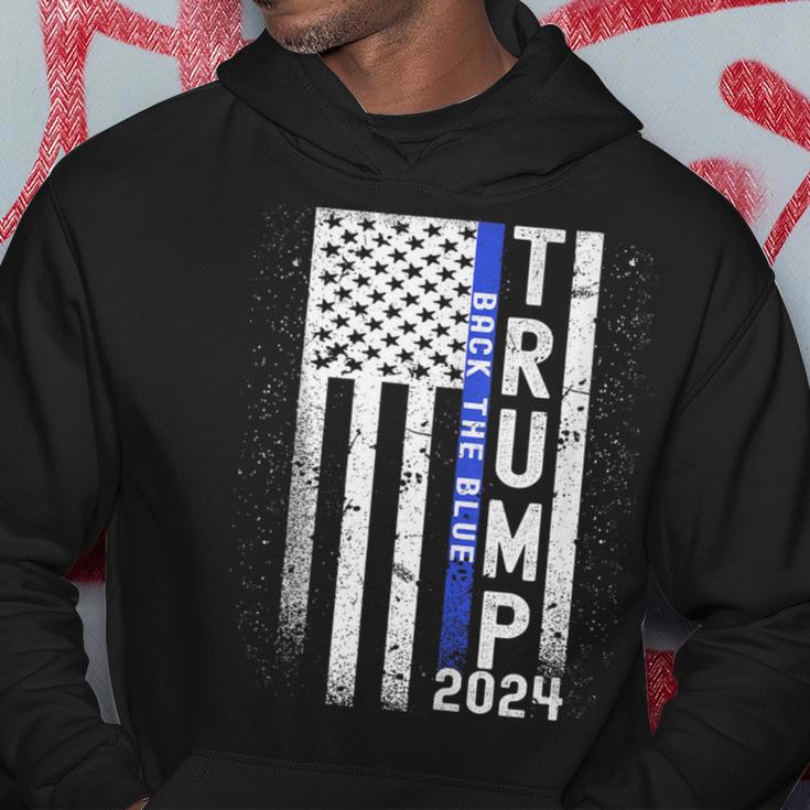 Trump 2024 Back The Blue American Flag Blue Line 4Th Of July Hoodie Unique Gifts