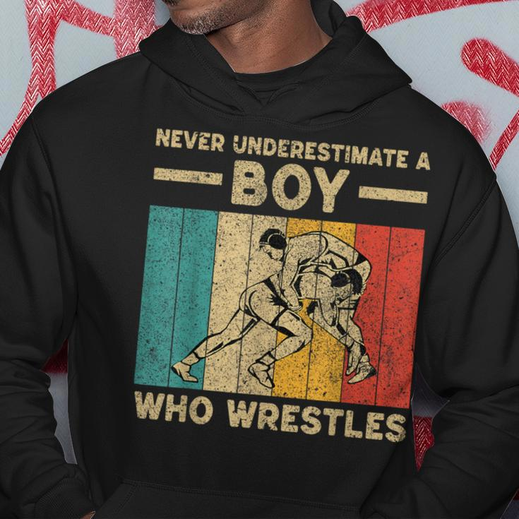 Never Underestimate A Boy Who Wrestles Vintage Wrestling Hoodie Unique Gifts