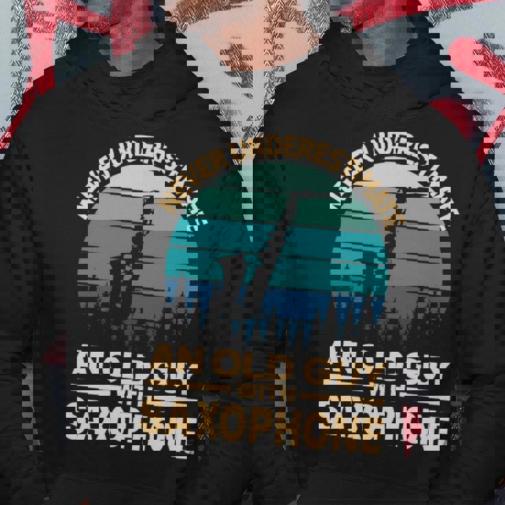 Never Underestimate An Old Guy With Saxophone Musician Hoodie Funny Gifts