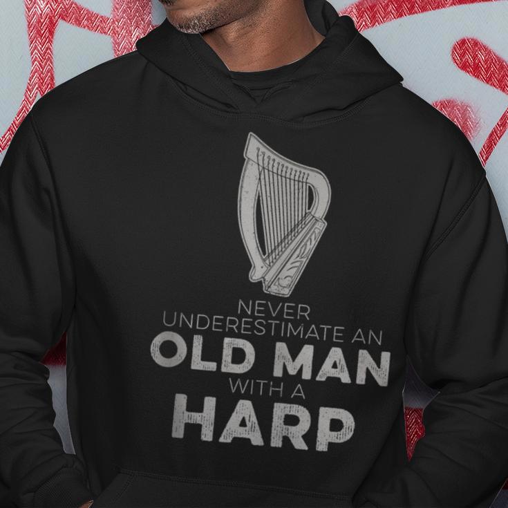 Never Underestimate An Old Man With A Harp Vintage Novelty Hoodie Unique Gifts