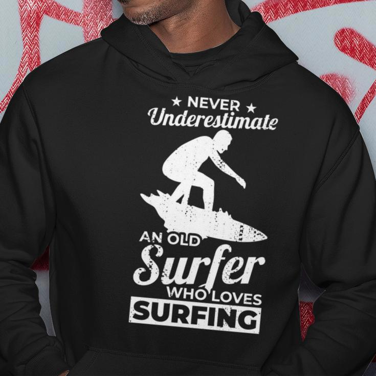 Never Underestimate An Old Surfer Surfing Grandpa Hoodie Unique Gifts