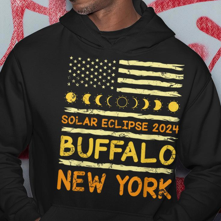 Us Flag American Total Solar Eclipse 2024 Buffalo New York Hoodie Unique Gifts