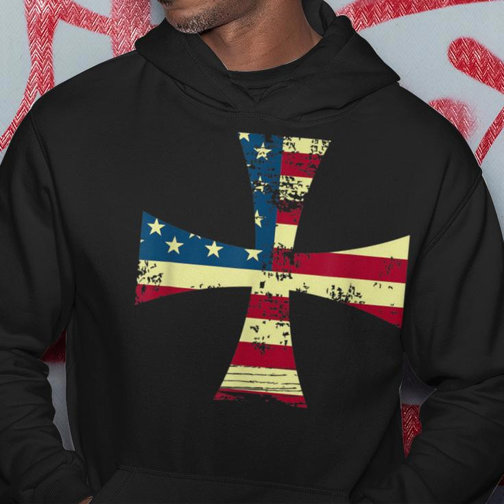 Usa Flag Knights Templar Maltese Cross Silhouette Hoodie Unique Gifts