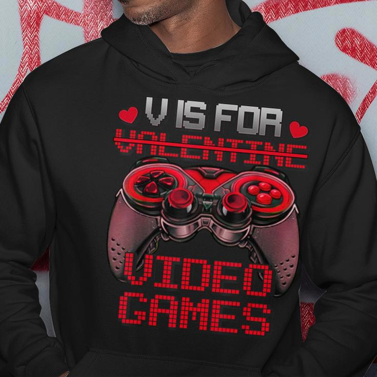 V Is For Video Games Controller Valentines Day Boys Mens Hoodie Unique Gifts