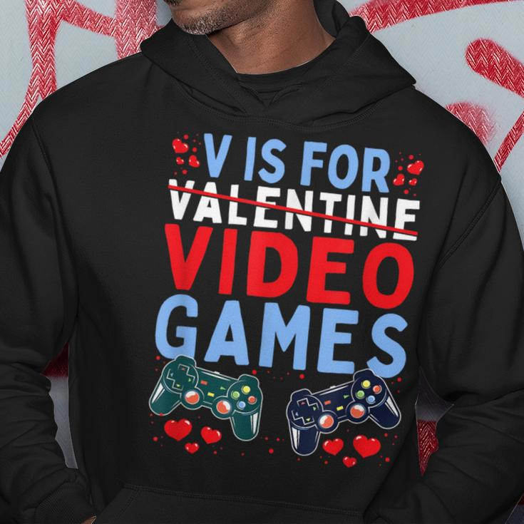 V Is For Video Games Valentines Day Gamer Boy Men Hoodie Unique Gifts