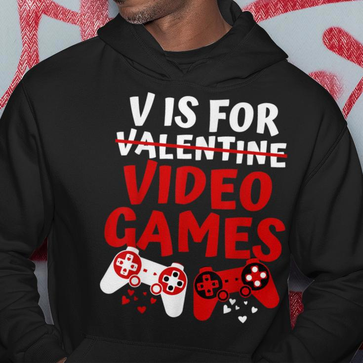 V Is For Video Games Valentines Day Gamer Boy Men Hoodie Unique Gifts