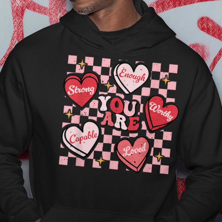 Valentine You Are Loved Worthy Enough Candy Heart Teacher Hoodie Unique Gifts