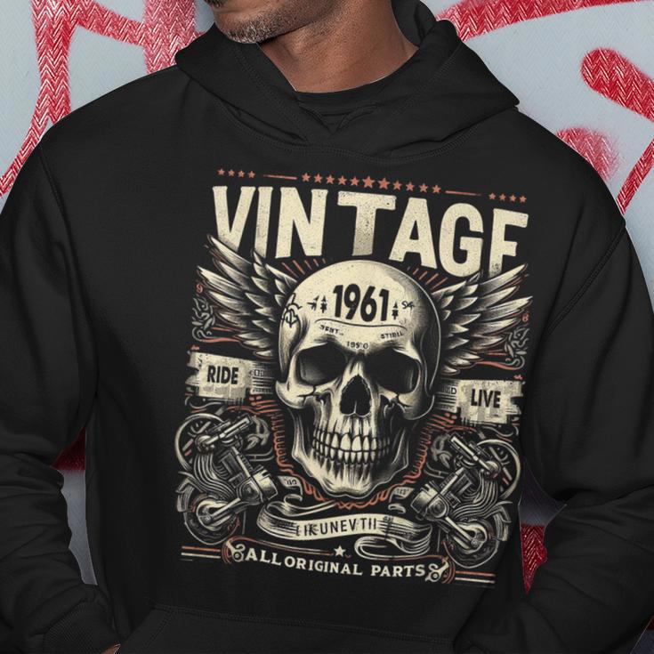 Vintage 1961 Geboren 1961 Geburtstag Totenkopf Biker Motorrad Hoodie Lustige Geschenke