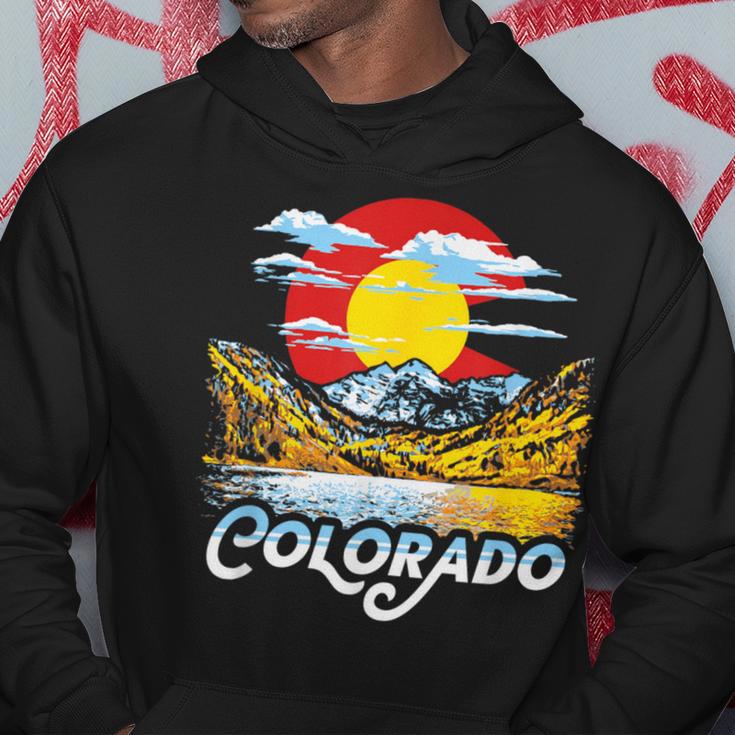 Vintage Colorado Flag Maroon Bells Retro Mountains Graphic Hoodie Unique Gifts