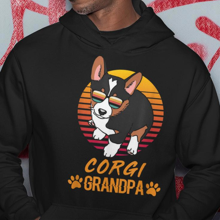 Vintage Cool Tricolor Corgi Dog Grandpa Paw Dad Fathers Day Hoodie Unique Gifts