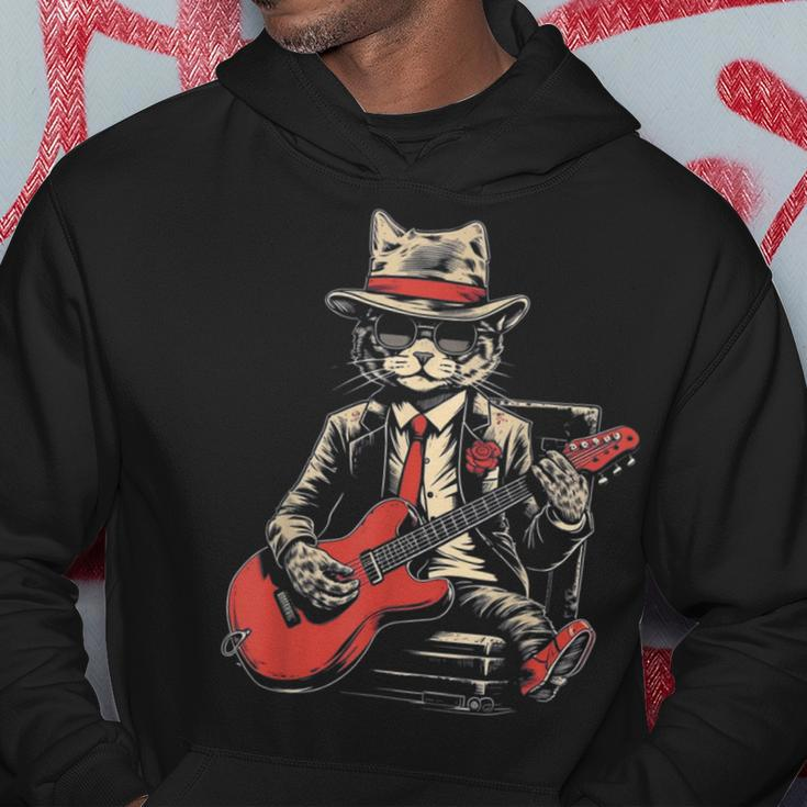 Vintage Jazz Cat Playing Guitar Band Retro Jazz Band Hoodie Funny Gifts